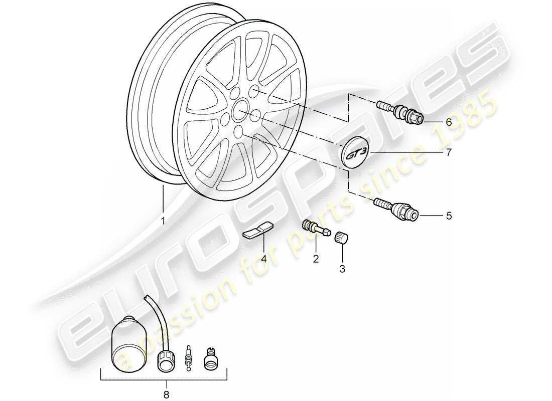 porsche 2007 (997-1 gt3) räder ersatzteildiagramm