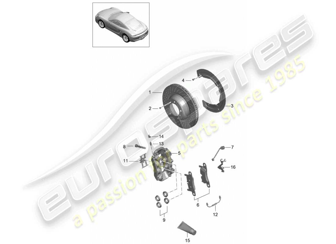 porsche 2014 (981 cayman) scheibenbremse hinterachse teilediagramm
