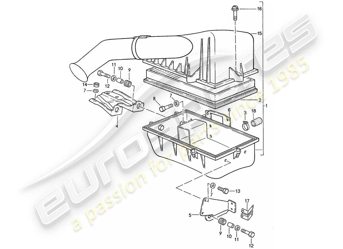 porsche 1989 (944) luftfiltersystem teilediagramm