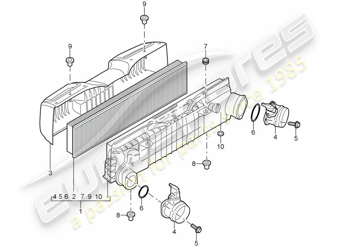 porsche 2009 997-2 turbo / gt2 luftfilter - teilediagramm