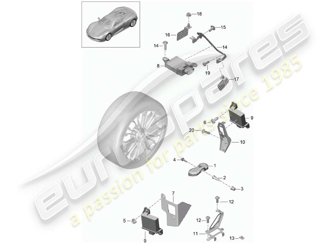 porsche 2015 (918 spyder) reifendruck-kontrollsystem teilediagramm