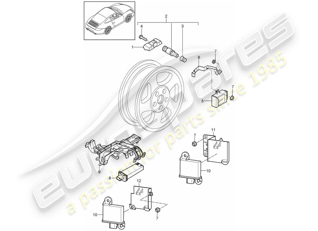 porsche 2011 (997-2) reifendruck-kontrollsystem teilediagramm