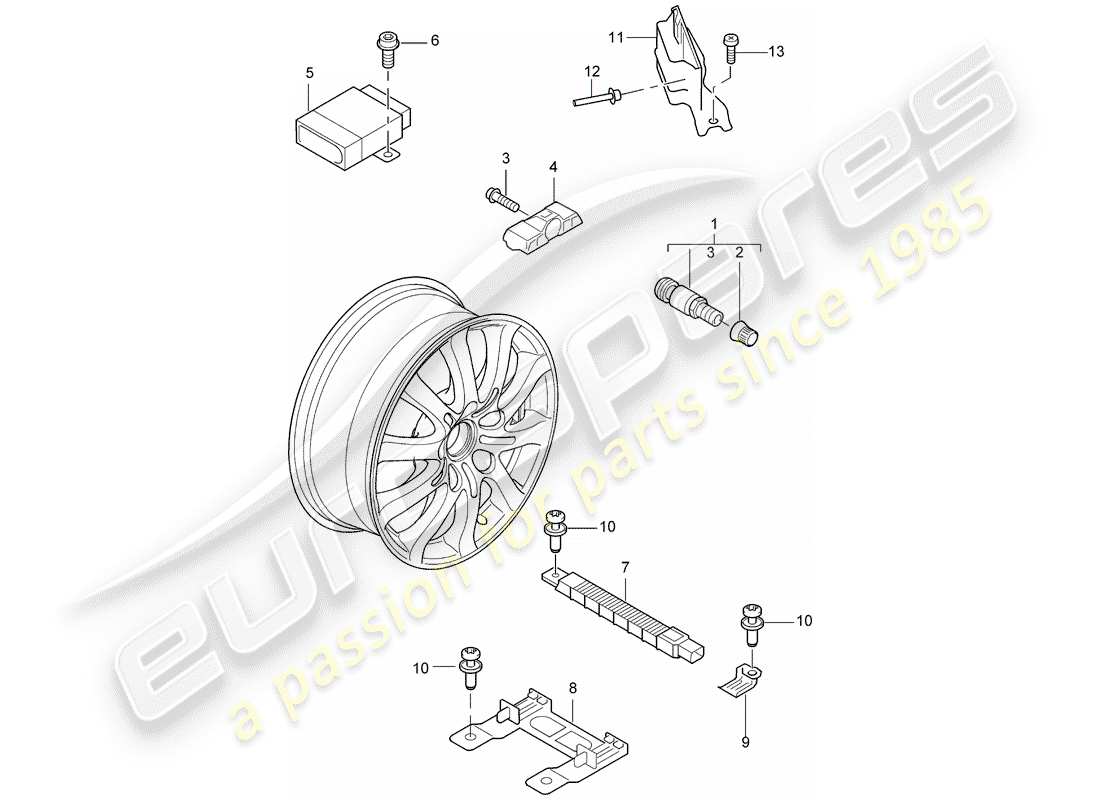 porsche 2004 (cayenne e1 9pa) reifendruck-kontrollsystem teilediagramm