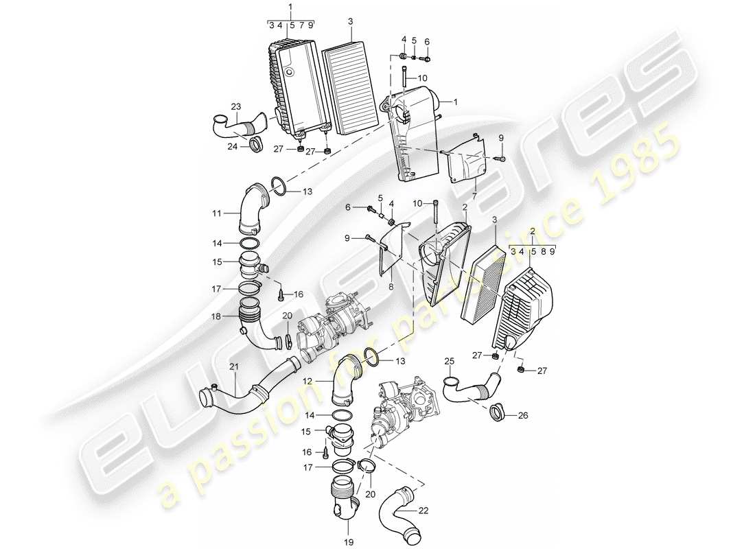 porsche 2004 (cayenne e1 9pa) luftfilter mit anschluss ersatzteildiagramm
