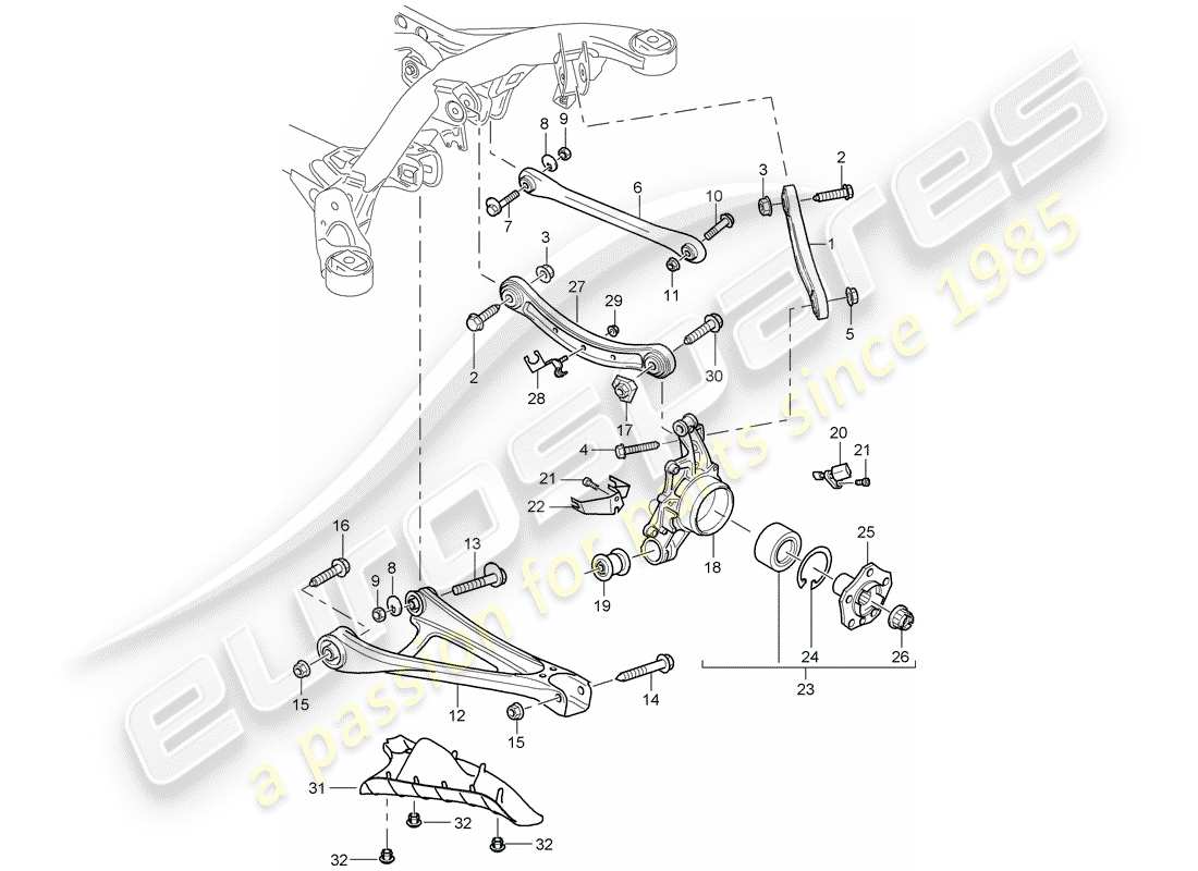 porsche 2004 (cayenne e1 9pa) hinterachse teilediagramm