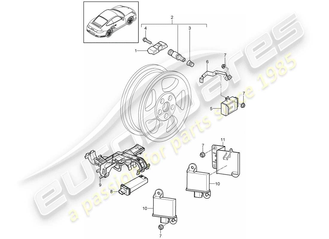 porsche 2013 (997-2 turbo / gt2 rs) reifendruck-kontrollsystem teilediagramm