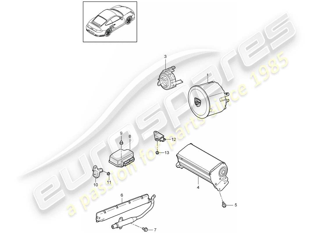 porsche 2011 (997-2 turbo / gt2 rs) airbag-teilediagramm