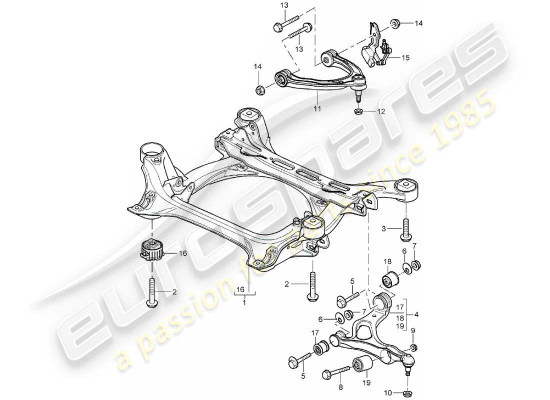 porsche 2004 (cayenne e1 9pa) hilfsrahmen-ersatzteildiagramm