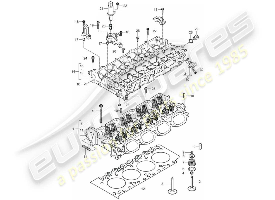 porsche 2005 (cayenne e1 9pa) zylinderkopf teilediagramm