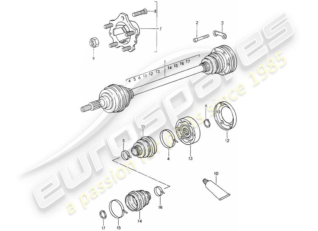 porsche 1994 (964) antriebswelle - hinterradnabe ersatzteildiagramm