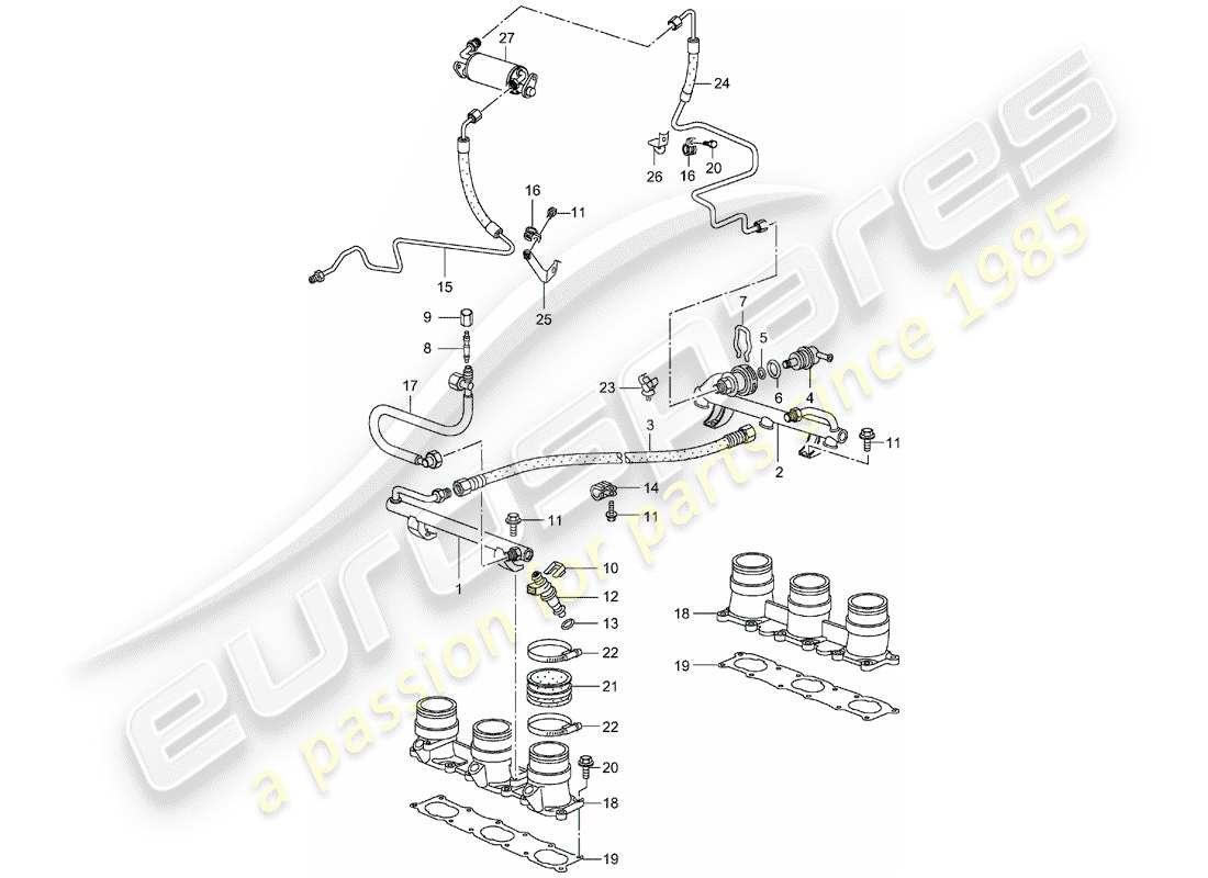 porsche 2005 (996 turbo / gt2) kraftstoffsammelrohr ersatzteildiagramm