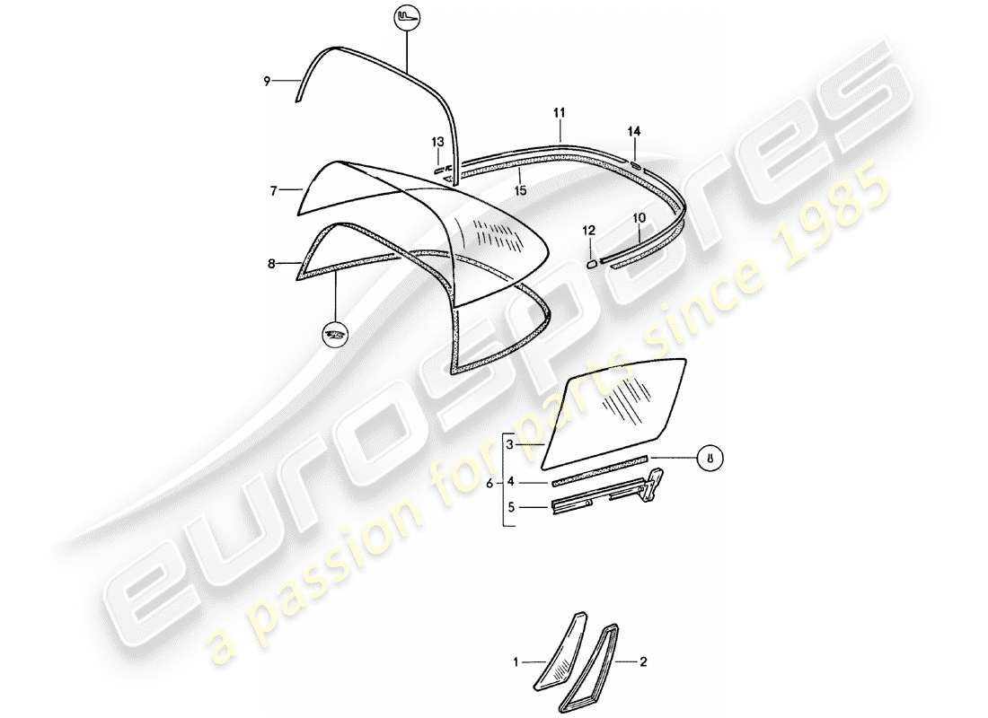 porsche 1983 (911) fensterverglasung ersatzteildiagramm