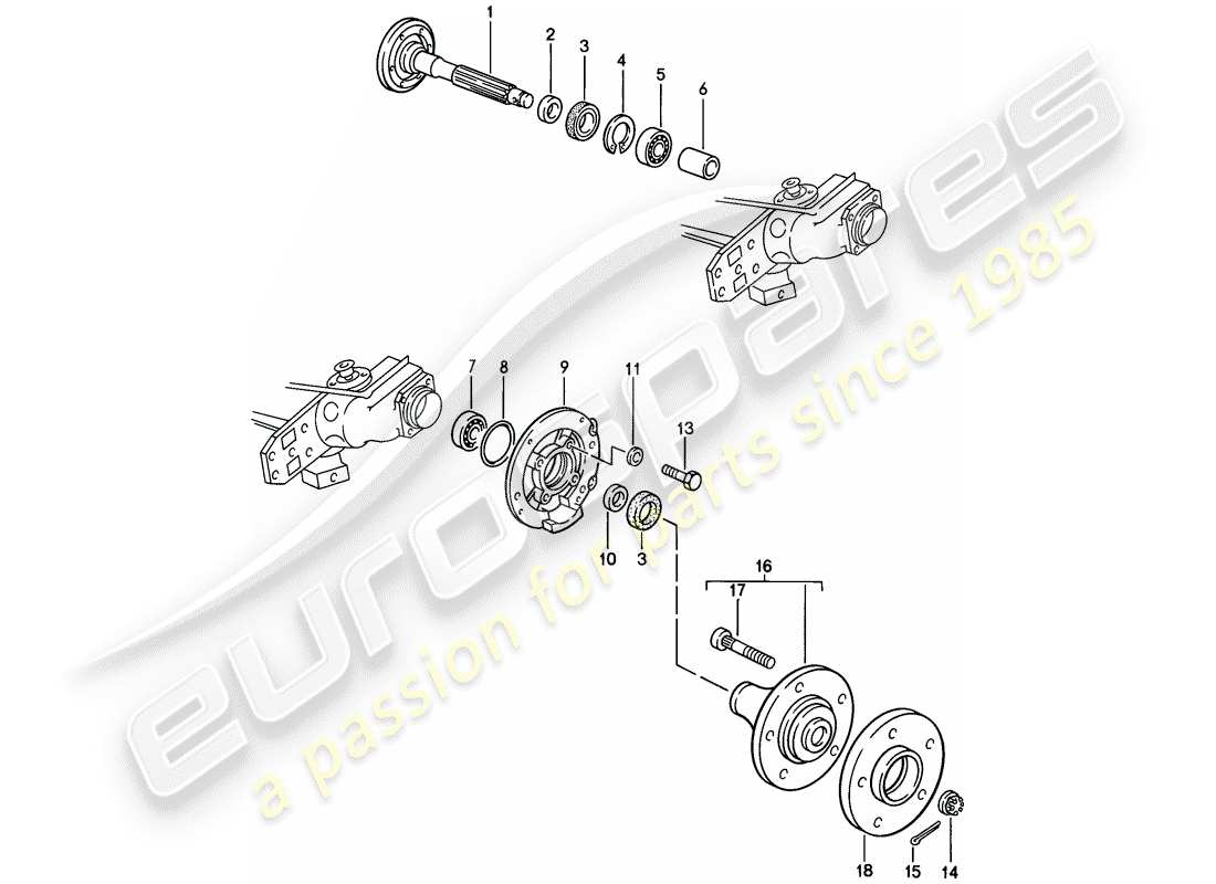 porsche 1982 (944) hinterradwelle - schmiermittel ersatzteildiagramm