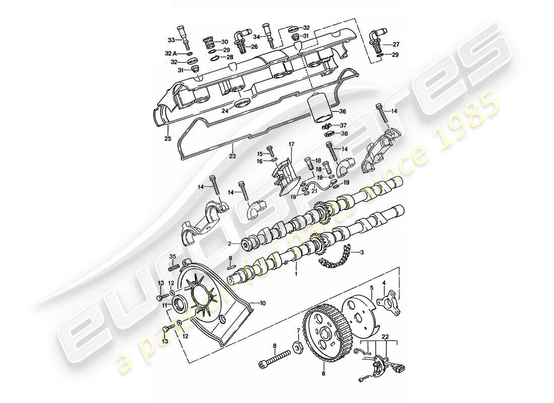 porsche 1993 (928) nockenwelle - reparatursatz für wartung - siehe abbildung: ersatzteildiagramm