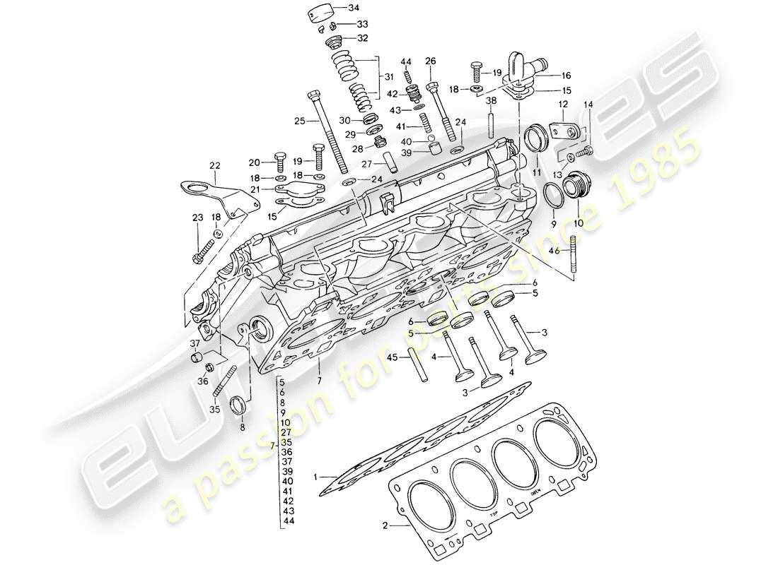 porsche 1993 (928) zylinderkopf - reparatursatz für wartung - siehe abbildung: ersatzteildiagramm