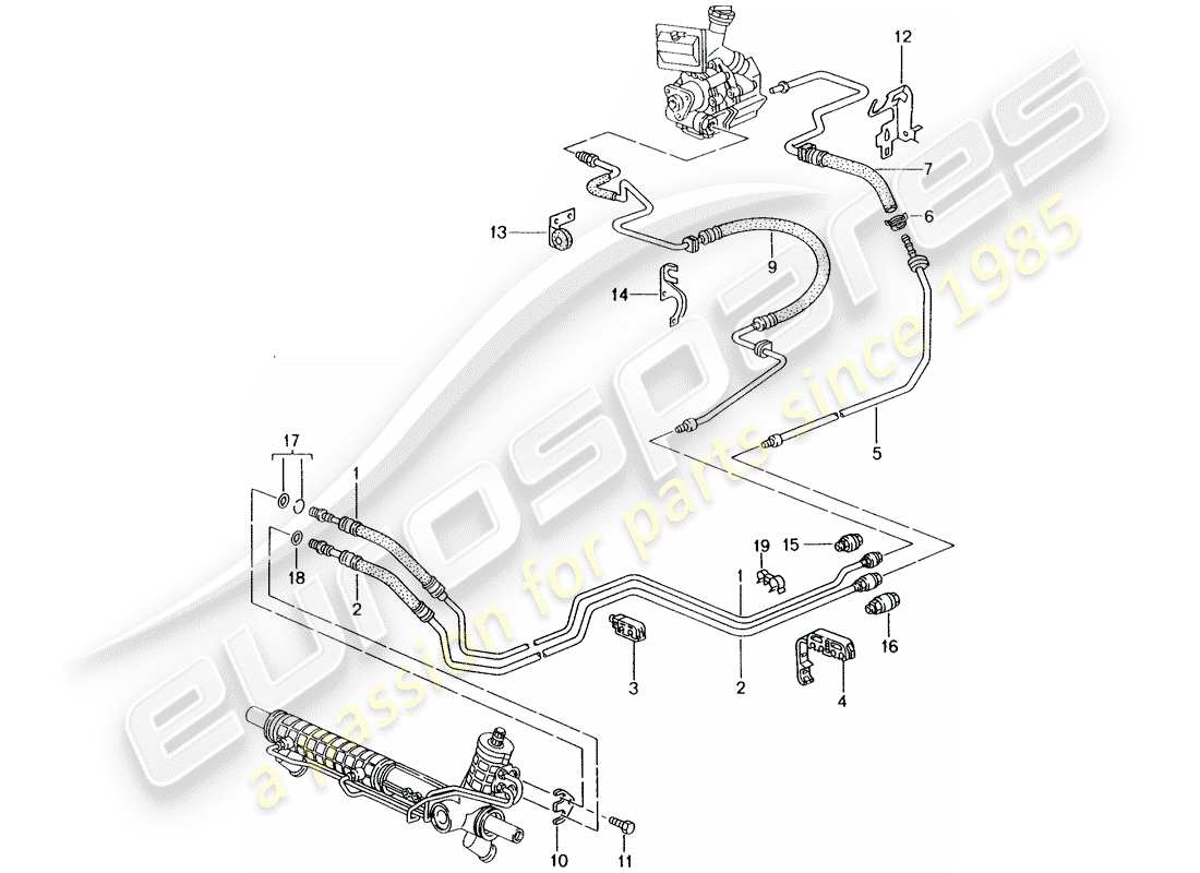 porsche 1997 (986 boxster) servolenkung - hydraulikleitung ersatzteildiagramm
