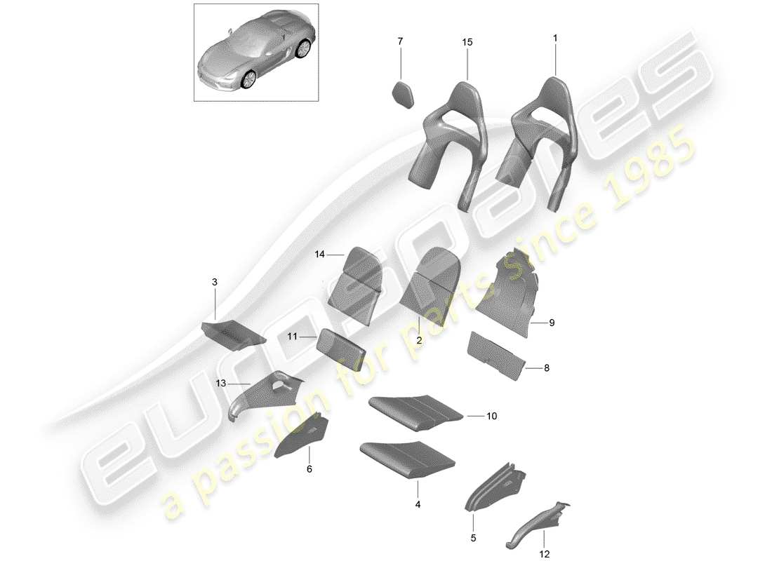 porsche 2016 (981 boxster spyder) schaumteil teilediagramm