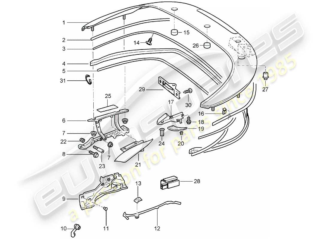 porsche 2004 (996) obere staubox - abdeckung - dichtungen ersatzteildiagramm
