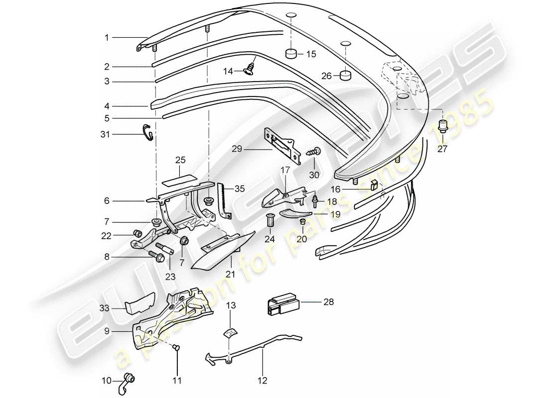porsche 2008 (997-1) oberer stauraum teilediagramm