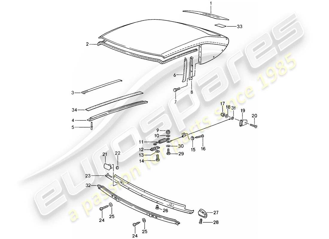 porsche 1995 (993) heckscheibe - dichtungsstreifen - einzelteile ersatzteildiagramm