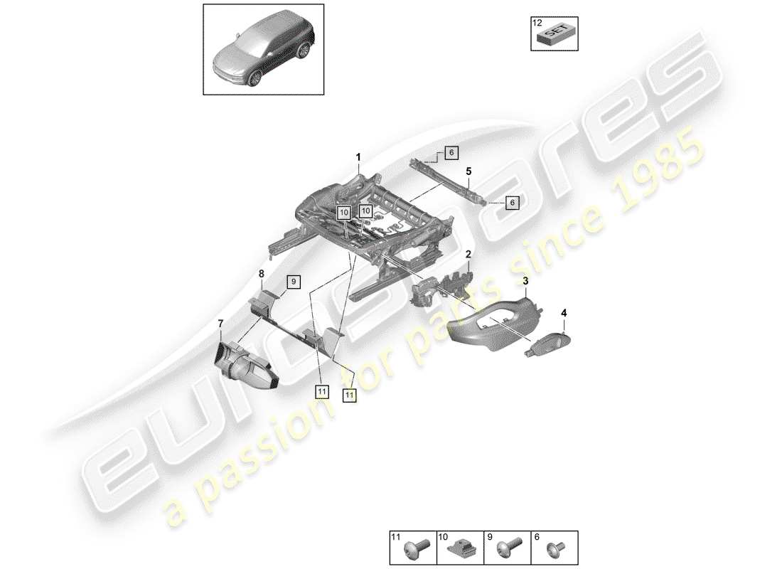 porsche 2019 (cayenne e3 9ya/9yb) sitzrahmen teilediagramm