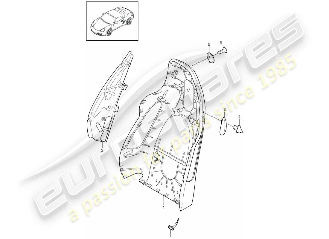 porsche 2010 (987 boxster) rückenlehnenschale ersatzteildiagramm