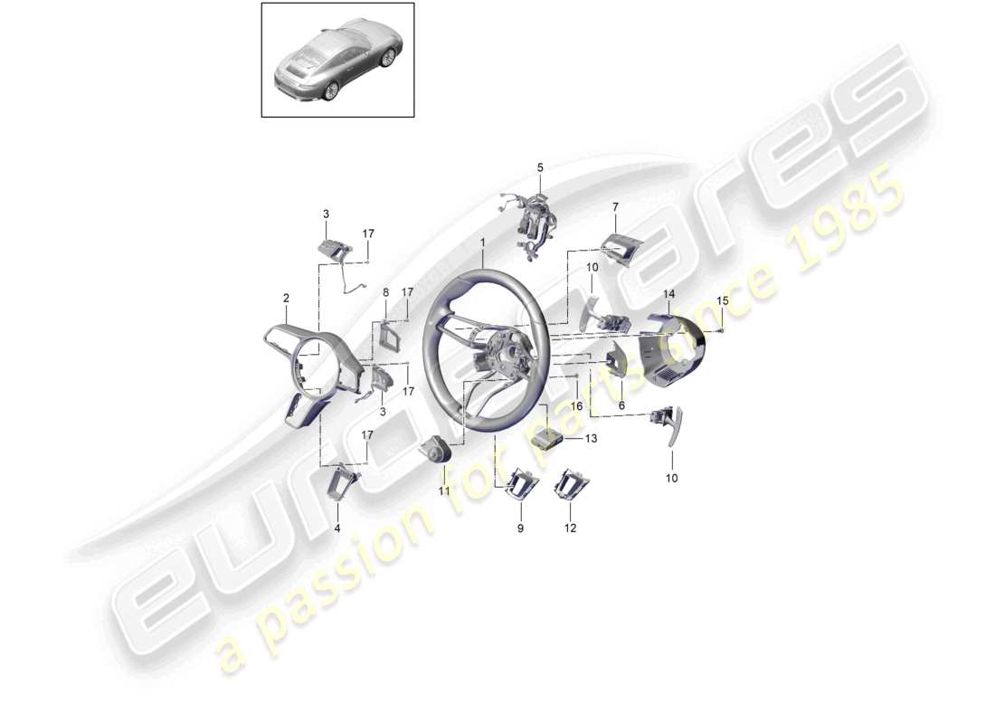 porsche 2018 (991-2) lenkrad einzelteile teilediagramm