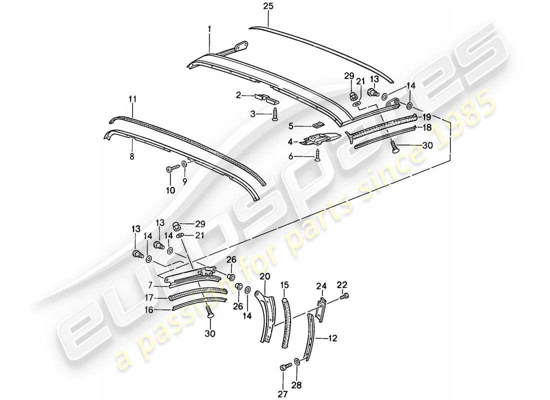 porsche 1987 (911) notfaltverdeck - dichtungsstreifen - dachrahmen - d - mj 1989>> - mj 1989 ersatzteildiagramm