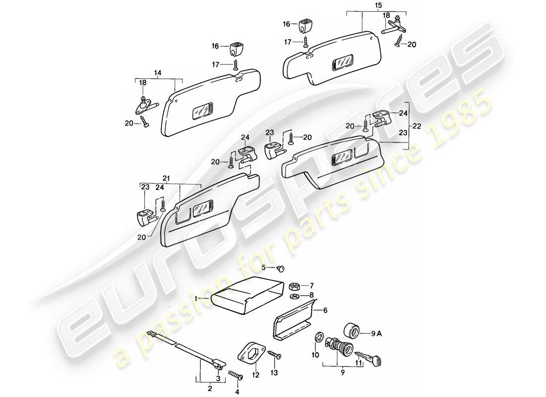 porsche 1985 (911) handschuhfach - sonnenblenden ersatzteildiagramm