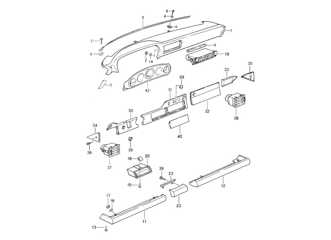 porsche 1994 (964) armaturenbrett - knieschützerverkleidung - für fahrzeuge ohne airbag ersatzteildiagramm