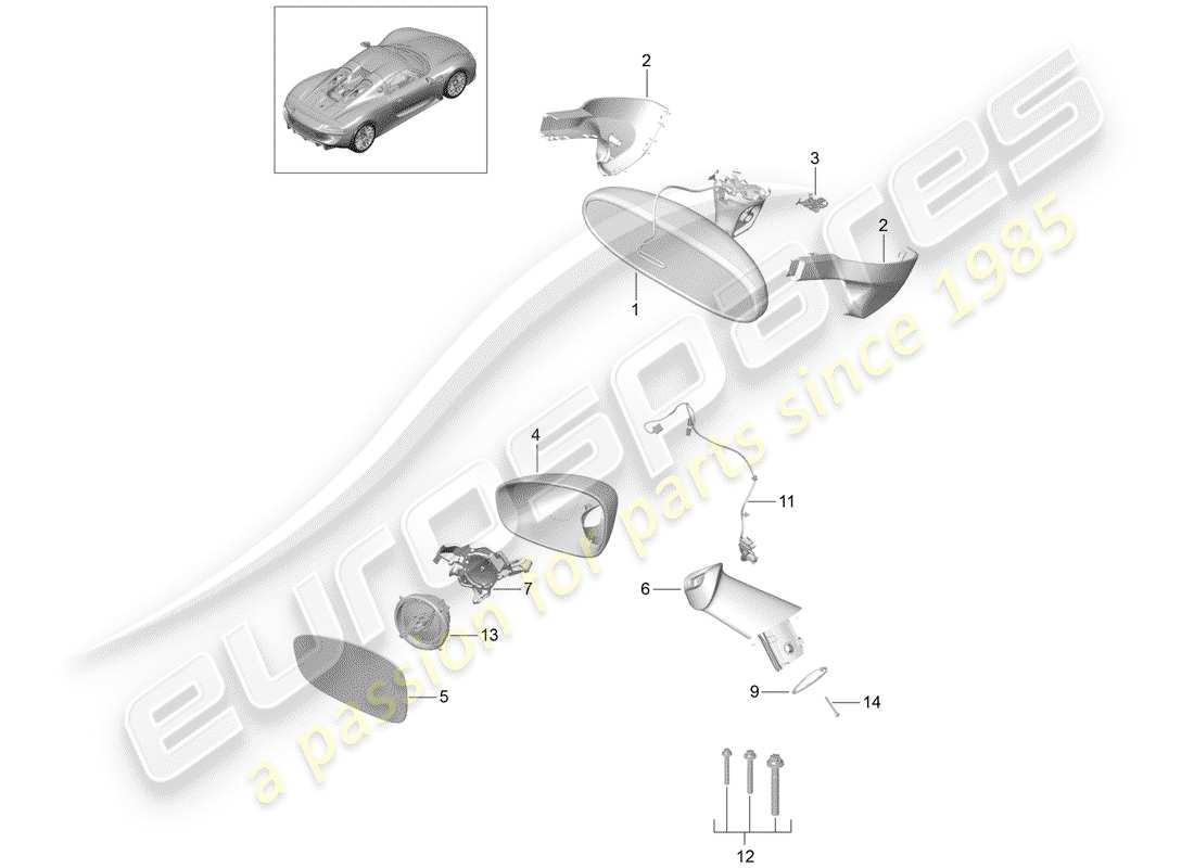 porsche 918 spyder (2015) innenspiegel ersatzteildiagramm
