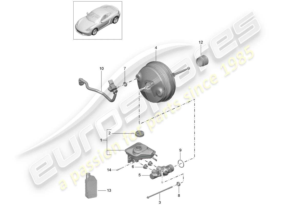 porsche 2019 (718 cayman) hauptbremszylinder teilediagramm