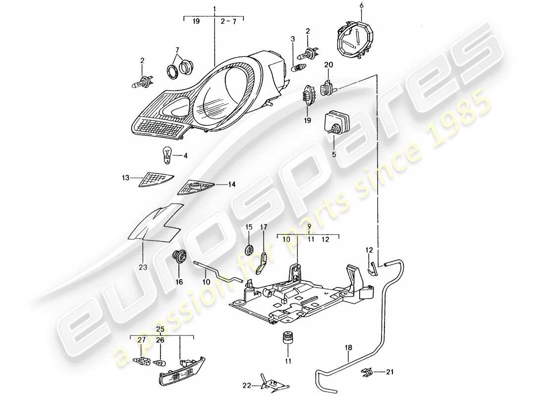 porsche 1999 (996) scheinwerfer - blinker-repeater - d >> - mj 2001 ersatzteildiagramm