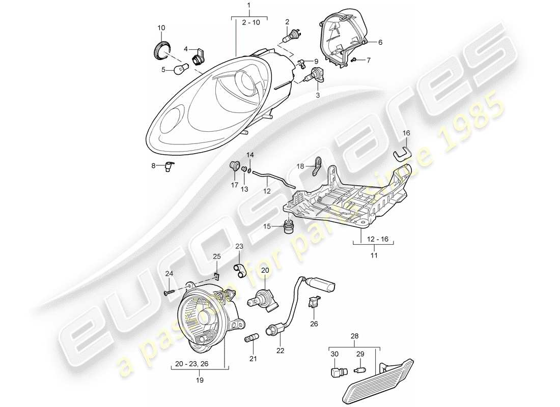 porsche 2006 (987 cayman) scheinwerfer-teilediagramm