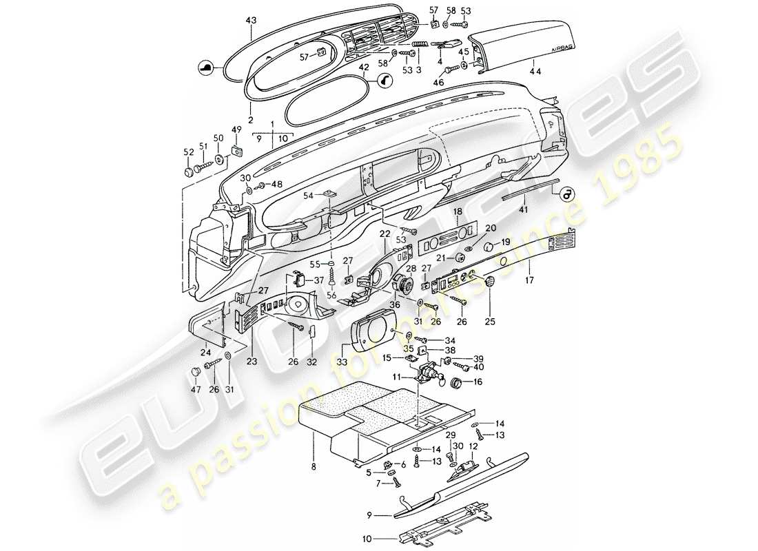 porsche 1989 (944) armaturenbrettverkleidung teilediagramm