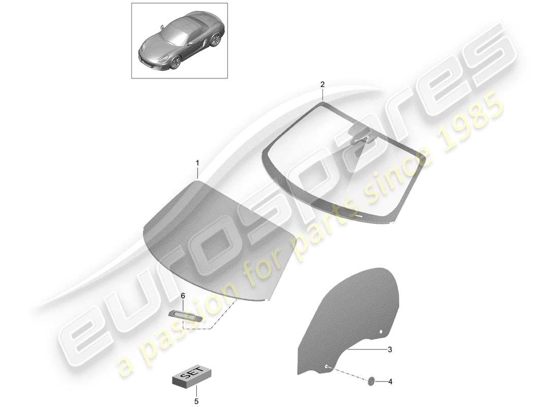 porsche 2015 (981 boxster) fensterverglasung ersatzteildiagramm