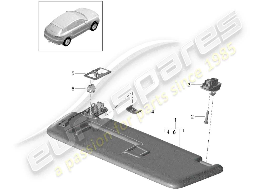 porsche 2016 (macan) sonnenblenden ersatzteildiagramm