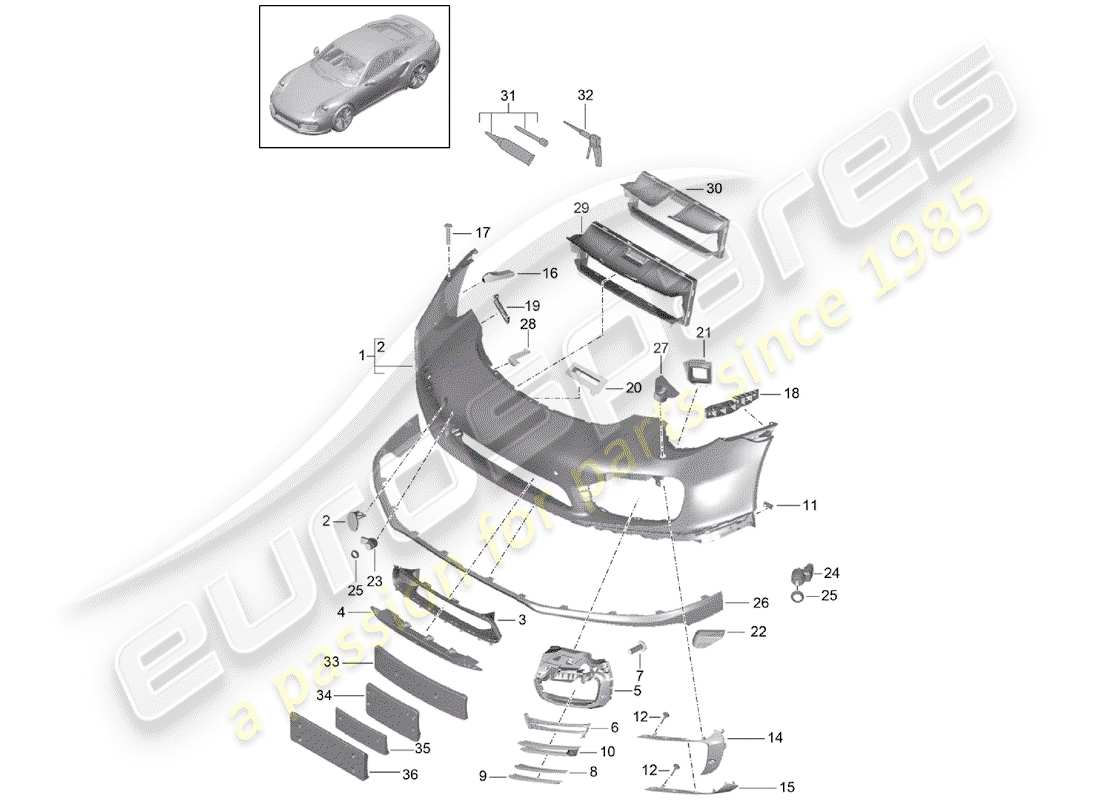 porsche 2017 (991-2 turbo) stoßstange ersatzteildiagramm