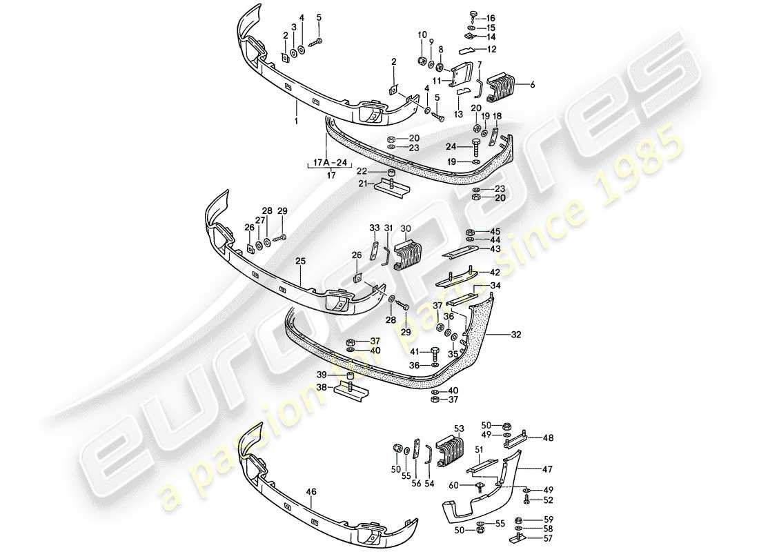 porsche 1987 (911) abdeckung für stoßstange - frontspoiler - carrera ersatzteildiagramm
