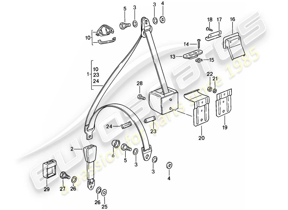 porsche 1987 (911) sicherheitsgurt - teilediagramm