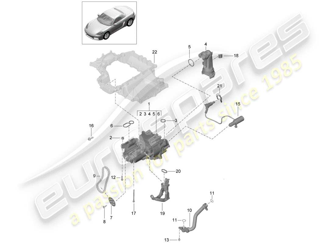 porsche 2017 (718 boxster) motor (öldruck/schmierung) teilediagramm
