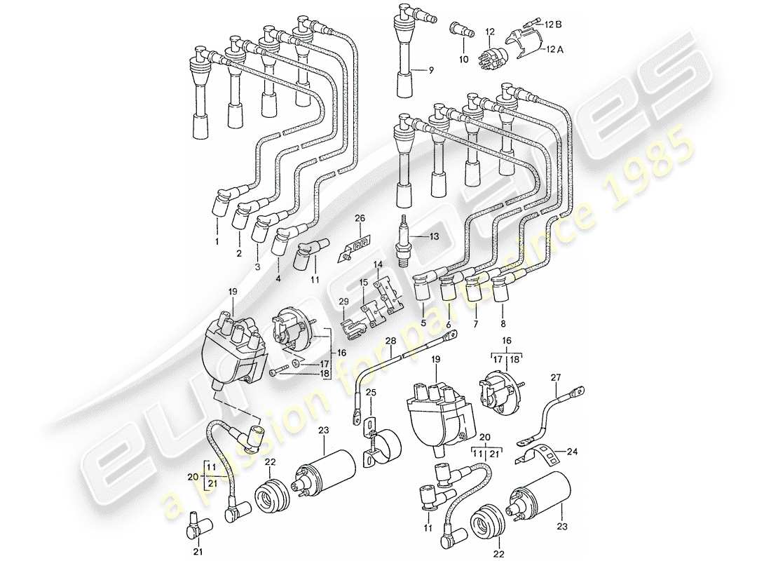 porsche 1990 (928) motorelektrik teilediagramm