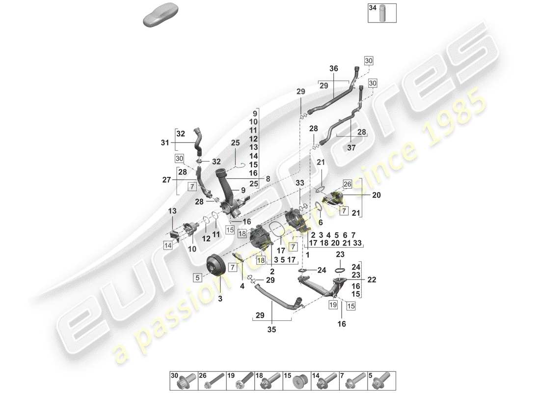 porsche 2019 (992-1) wasserpumpe teilediagramm