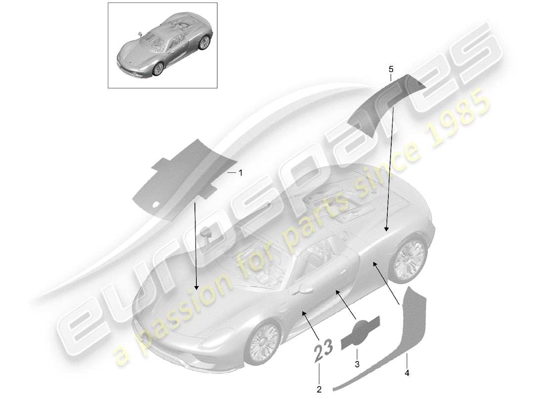 porsche 918 spyder (2015) trim foil ersatzteildiagramm