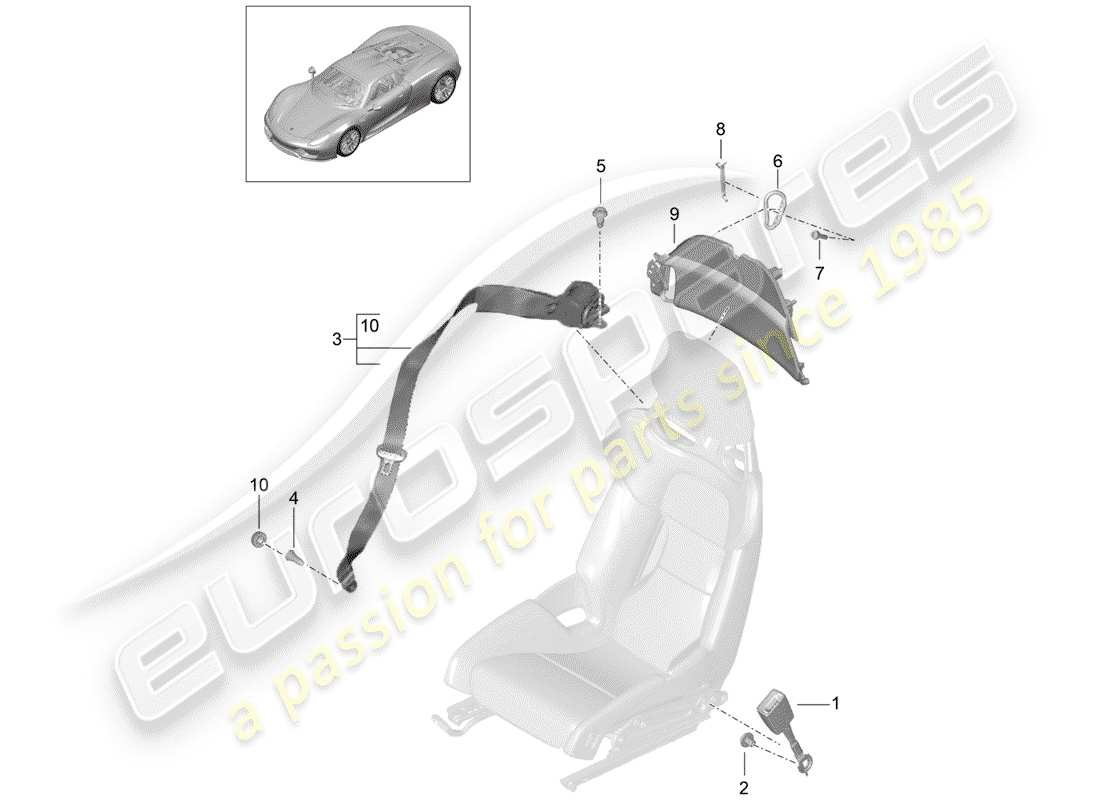 porsche 2015 (918 spyder) sicherheitsgurt - teilediagramm