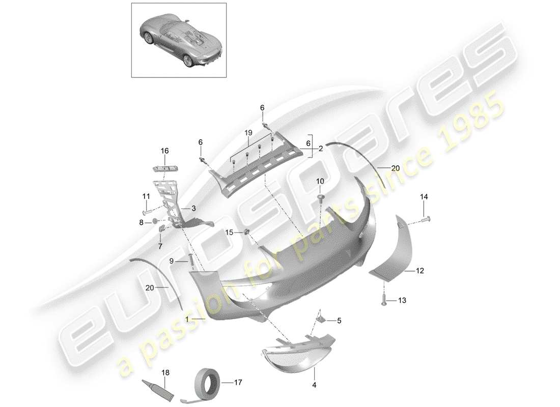 porsche 2015 (918 spyder) stoßstange ersatzteildiagramm