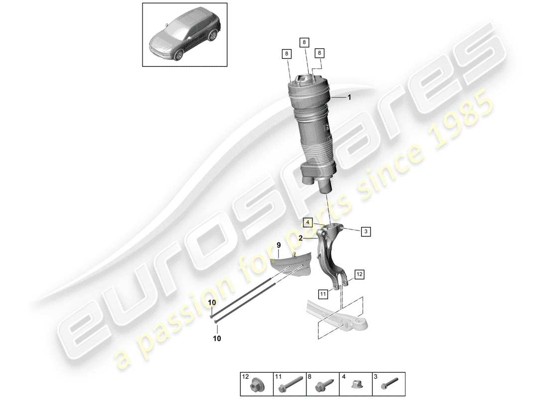 porsche 2020 (cayenne e3 9ya/9yb) luftfeder-ersatzteildiagramm