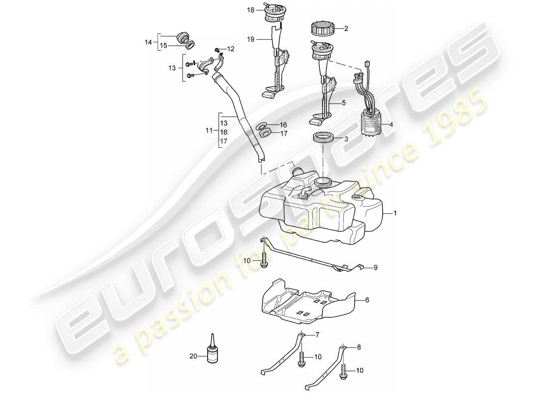 porsche 2008 (997-1) treibstofftank teilediagramm
