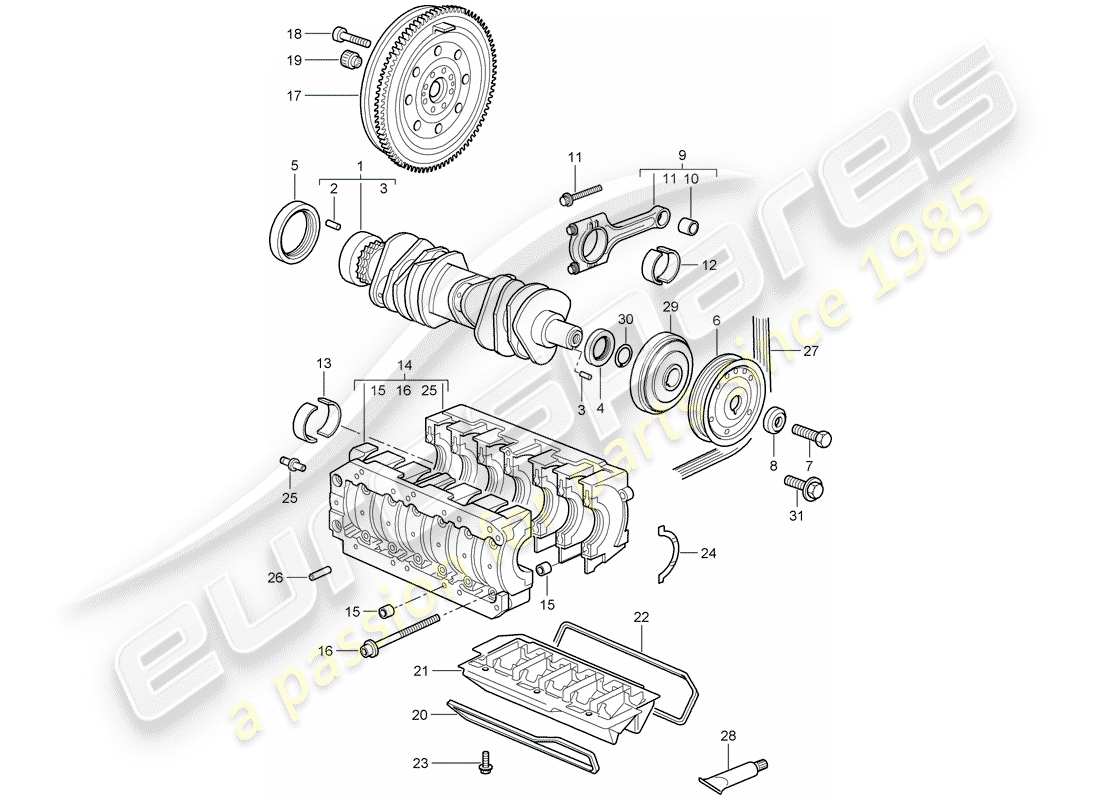 porsche 2008 (997-1) kurbelwelle teilediagramm