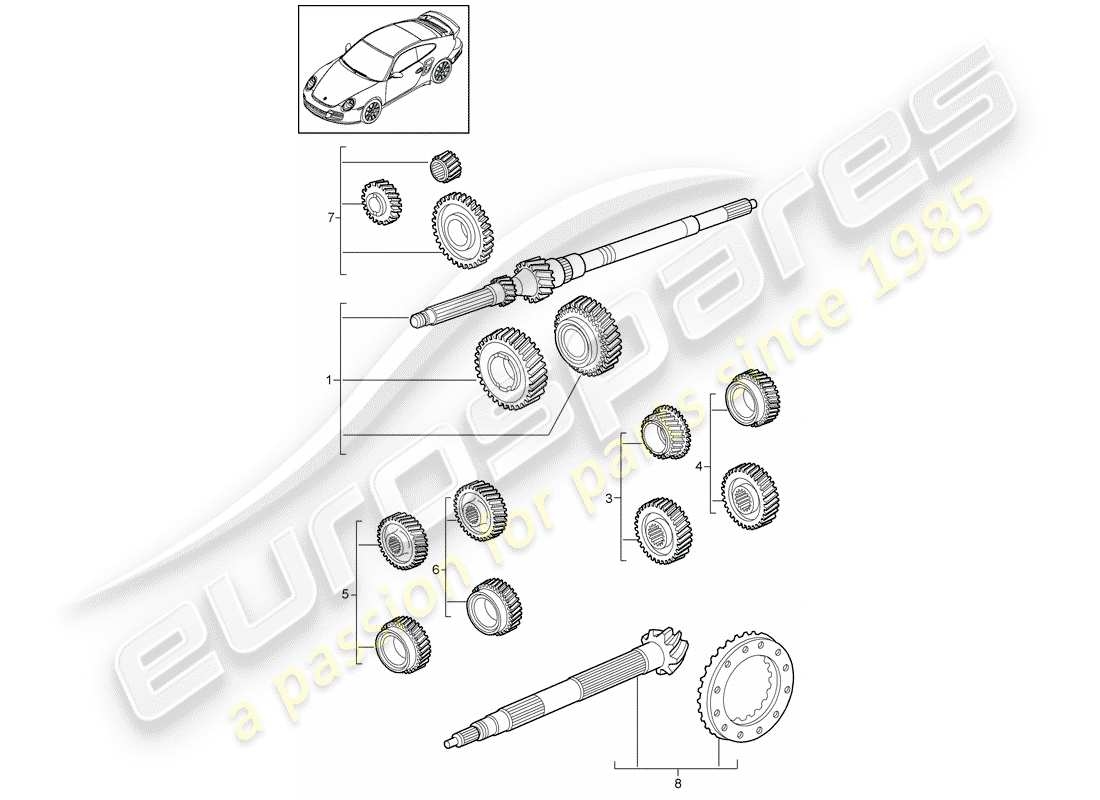 porsche 2012 (997-2 turbo / gt2 rs) zahnradsätze ersatzteildiagramm